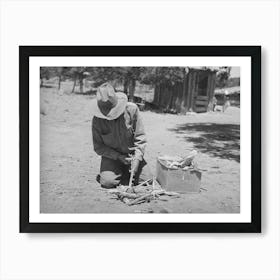 Faro Caudill Building A Fire To Cook Dinner While He Moves His Dugout, Pie Town, New Mexico By Russell Lee Art Print