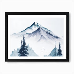 Mountain And Forest In Minimalist Watercolor Horizontal Composition 11 Art Print