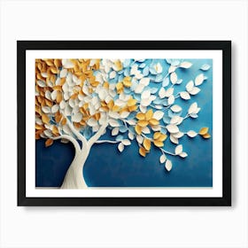 Colorful Tree With Leaves On Hanging Branches Of Blue, White And Golden 13 Art Print