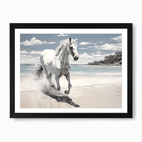 A Horse Oil Painting In Whitehaven Beach, Australia, Landscape 1 Art Print