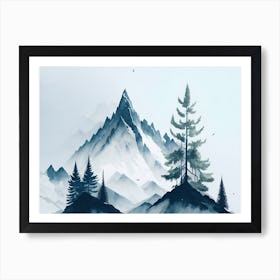 Mountain And Forest In Minimalist Watercolor Horizontal Composition 107 Art Print