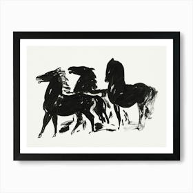 Black and White Abstract Horses Art Print Art Print