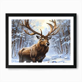 Deer In The Snow Art Print