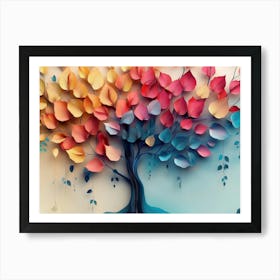 Colorful Tree with Leaves on Hanging Branches Illustration Background 2 Art Print