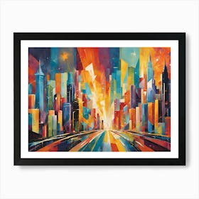 Starburst City A Symphony Of Urban Lights And Neon Dreams Art Print