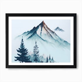 Mountain And Forest In Minimalist Watercolor Horizontal Composition 2 Art Print