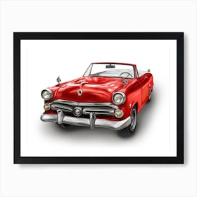 A Ford Crestline is a piece of automotive art. It features the iconic 1950s car with its sleek design, chrome accents, and vintage style. The drawing is highly detailed. Art Print