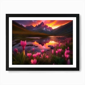 Sunset In The Mountains Landscape Painting Art Print