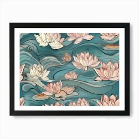 Lotus Flowers In The Water In A Abstract Pastel Color Painting Art Print