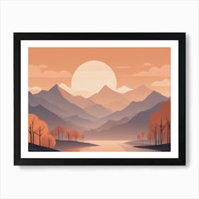 Misty mountains horizontal background in orange tone 25 Art Print