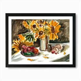 Sunflowers - watercolor yellow flowers Anton Maliar Art Print