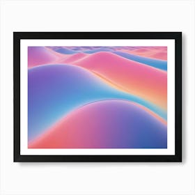 3d Illustration Of A Landscape Of Abstract, Flowing Mountains In Shades Of Pink, Blue, And Purple Art Print