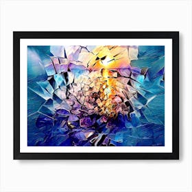 Colourful Blue Yellow Abstract Sunset Seascape Art Print