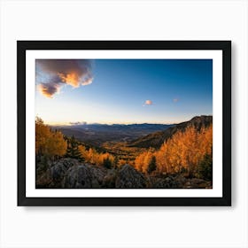 Alpine Landscape Bathed In The Warm Glow Of Autumn Colors Expansive Mountains Stretching Into The H (6) Art Print