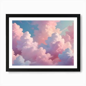 A Dreamy And Whimsical Illustration Of A Sky Filled With Fluffy Pink And White Clouds, Creating A Sense Of Peace And Tranquility Art Print