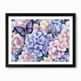 Hydrangea Background, Floral Seamless Pattern Art Print