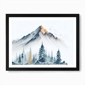 Mountain And Forest In Minimalist Watercolor Horizontal Composition 42 Art Print