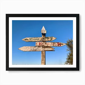 A Weathered Wooden Signpost At A Crossroad Its Arrows Pointing In Various Directions With Hand Pain (3) Art Print