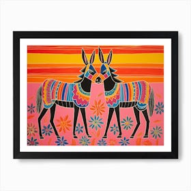 Donkey 2 Folk Style Animal Illustration Art Print