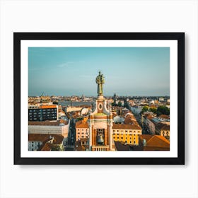 Italy Art Church in Milan. Top down view of the Catholic Church and the European old town of Milan, Italy. Roof top. Basilica Sanctuary of Sant'Antonio of Padua Art Print