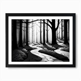 Black And White Forest Path, black and white art, forest landscape Poster