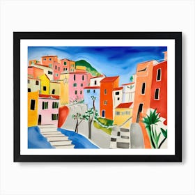 Cinque Terre Italy Cute Watercolour Illustration 3 Art Print