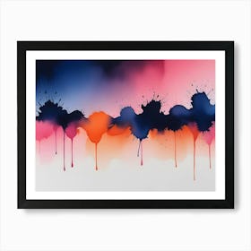 Abstract Watercolor Splashes In Pink, Orange, And Blue Art Print