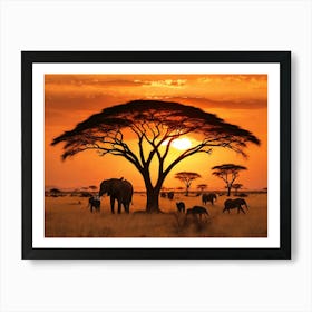 Sunset In The Savannah Paintings Art Print Art Print