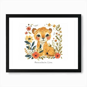 Little Floral Mountain Lion 5 Poster Art Print