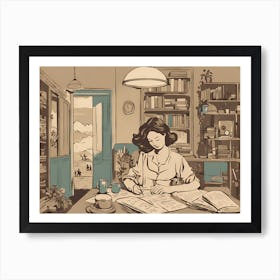 Woman Reading A Book VECTOR ART Art Print