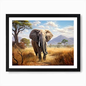 African Elephant In The Savannah Painting 4 Art Print