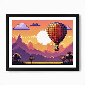 Pixel Cat in a Hot Air Balloon Art Print