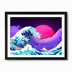 Synthwave Space: The Great Wave off Kanagawa [synthwave/vaporwave/cyberpunk] - synthwave art, space poster Art Print