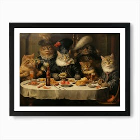 Medieval Cats At A Banquet Oil Painting Inspired Art Print