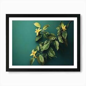 Yellow Flowers On A Green Background Art Print