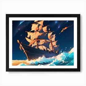 Ship In The Storm Sea Art Print