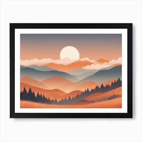 Misty mountains horizontal background in orange tone 98 Art Print