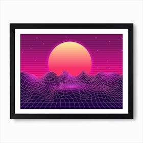 Synthwave Space: Sunset [synthwave/vaporwave/cyberpunk] — aesthetic poster, retrowave poster, neon poster 1 Art Print