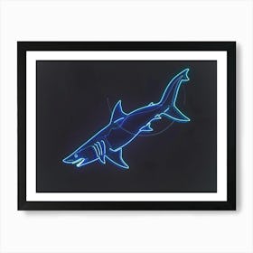 Blue Neon Great White Shark 7 Art Print