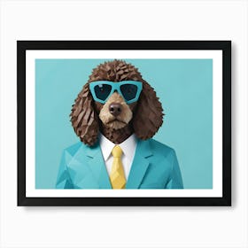 Low Poly 3d Illustration Of A Dog In A Suit And Sunglasses Art Print