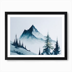 Mountain And Forest In Minimalist Watercolor Horizontal Composition 155 Art Print