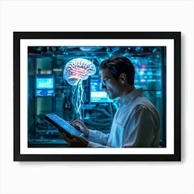 An Artificial Brain Composed Of Gleaming Neural Minings And Complex Data Streams Emanates From A F (4) Art Print