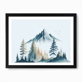 Mountain And Forest In Minimalist Watercolor Horizontal Composition 65 Art Print