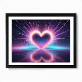 Abstract Image Of A Heart Shaped Frame With A Glowing, Pink And Blue Light, Reflecting On A Dark, Watery Surface Art Print