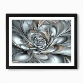 3d Designation Abstract Fractal Fantastic Flower Silk Gray Background Art Print