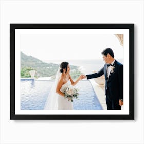 A Couple Sharing A Moment Of Joy During Their Honeymoon Bride In A Flowing White Dress And Groom In (4) Art Print