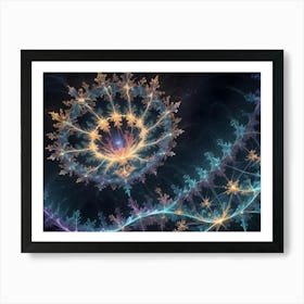 A Fractal Design With Swirling, Colorful Tendrils On A Dark Background Art Print