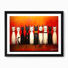 Cats Organized Neatly - Cats In A Row Art Print