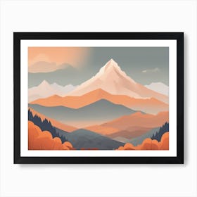 Misty mountains horizontal background in orange tone 128 Art Print