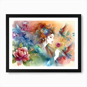 Chinese Woman With Birds Art Print